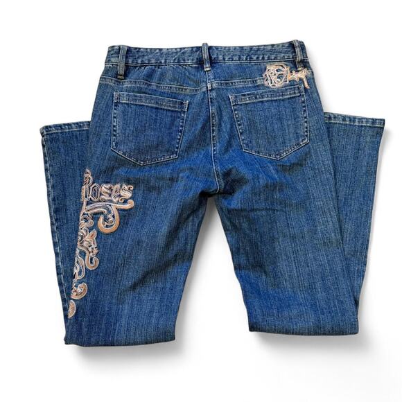 Y2k mcbling mall core embroidered "Rock n' Rose" low rise blue jeans wmns 4P 29" - Picture 1 of 8